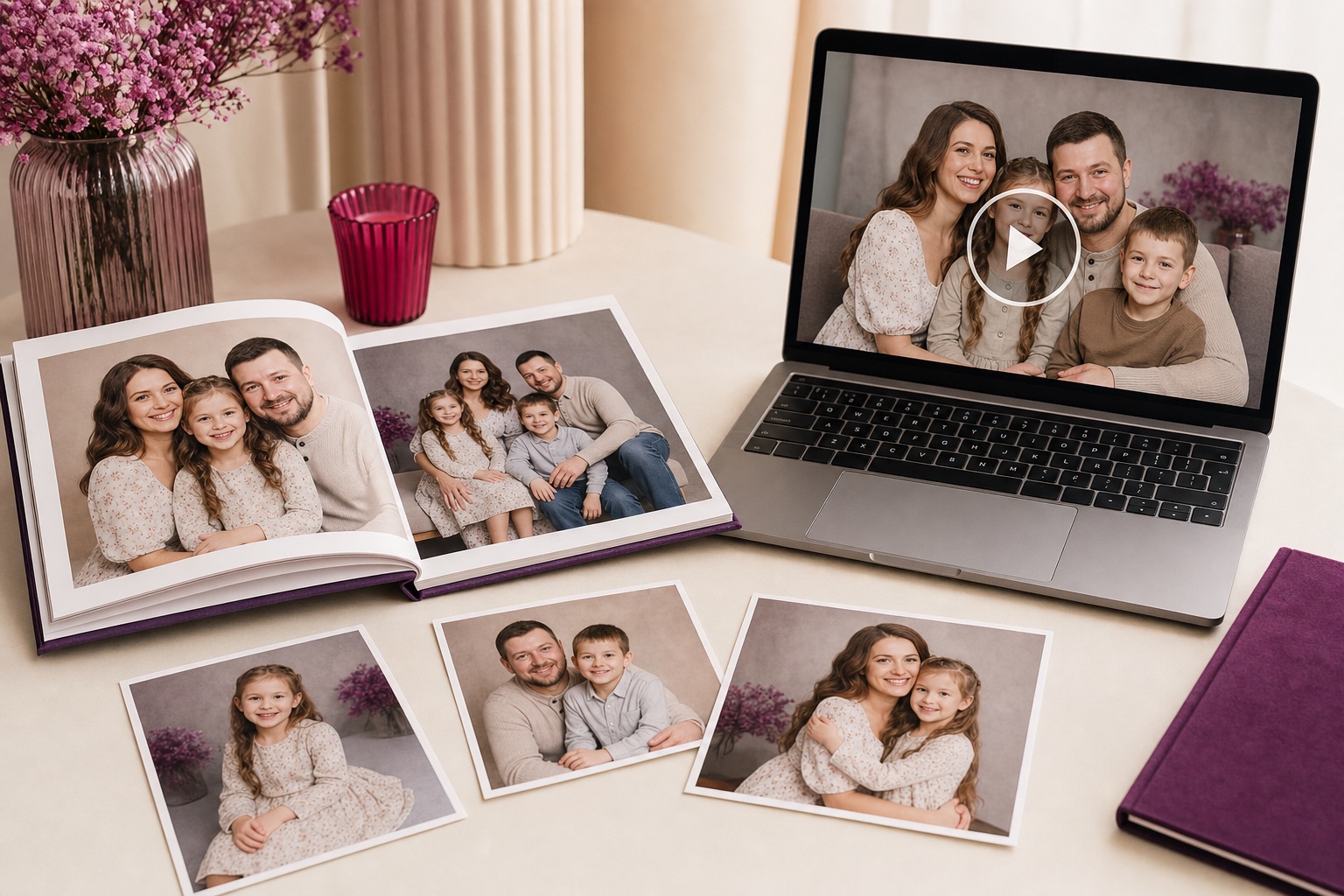 Семейная фотокнига, фотографии и видео со студийной съёмки